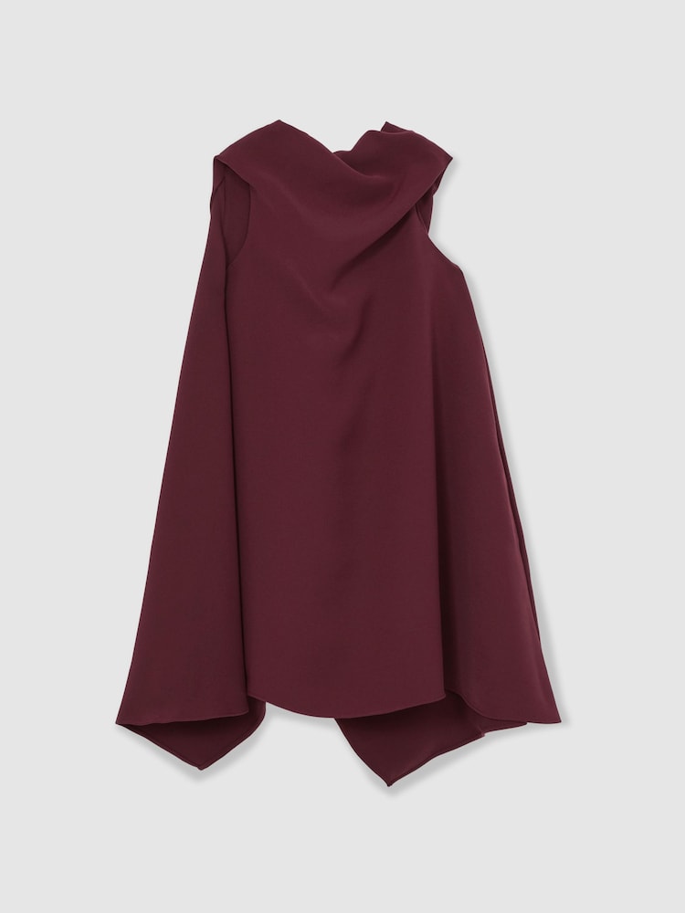 Reiss Burgundy Shauna High-Neck Drape Back Dress - Image 1 of 5