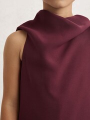 Reiss Burgundy Shauna High-Neck Drape Back Dress - Image 2 of 5