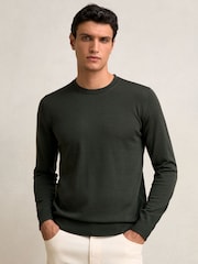 Reiss Dark Military Green Wessex Merino Wool Crew-Neck Jumper - Image 1 of 7
