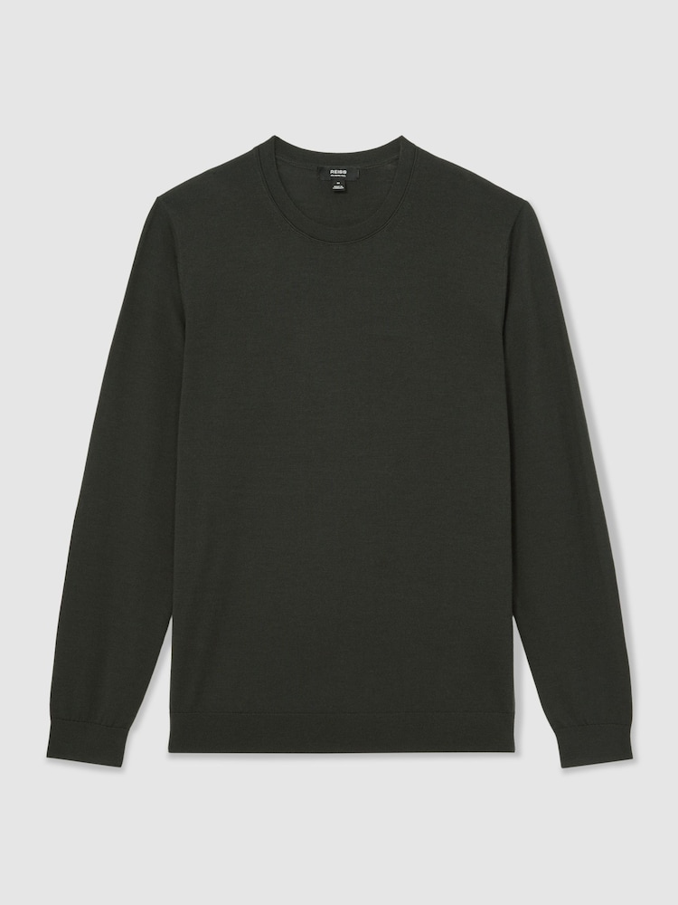 Reiss Dark Military Green Wessex Merino Wool Crew-Neck Jumper - Image 2 of 7