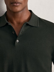 Reiss Dark Military Green Trafford Merino Wool Long-Sleeve Polo Shirt - Image 4 of 6