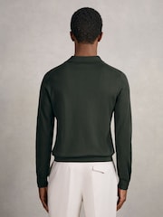 Reiss Dark Military Green Trafford Merino Wool Long-Sleeve Polo Shirt - Image 5 of 6