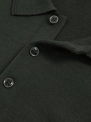 Reiss Dark Military Green Trafford Merino Wool Long-Sleeve Polo Shirt - Image 6 of 6