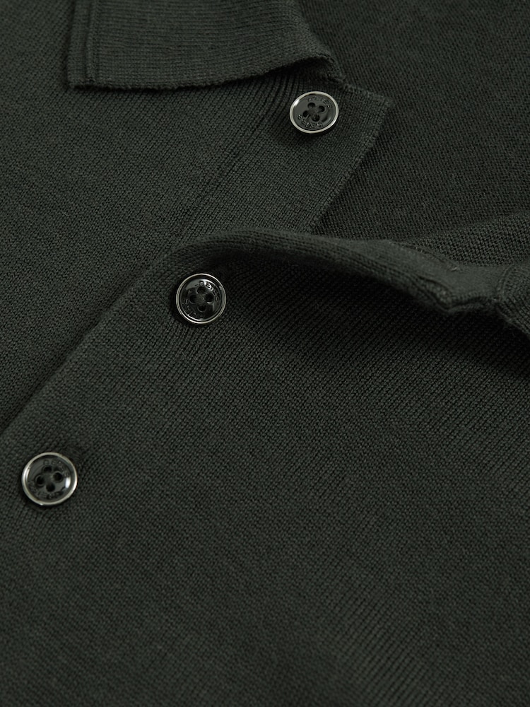 Reiss Dark Military Green Trafford Merino Wool Long-Sleeve Polo Shirt - Image 6 of 6