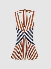 Reiss Brown/Navy Esme Stripe-Print Sleeveless Mini Dress - Image 2 of 7