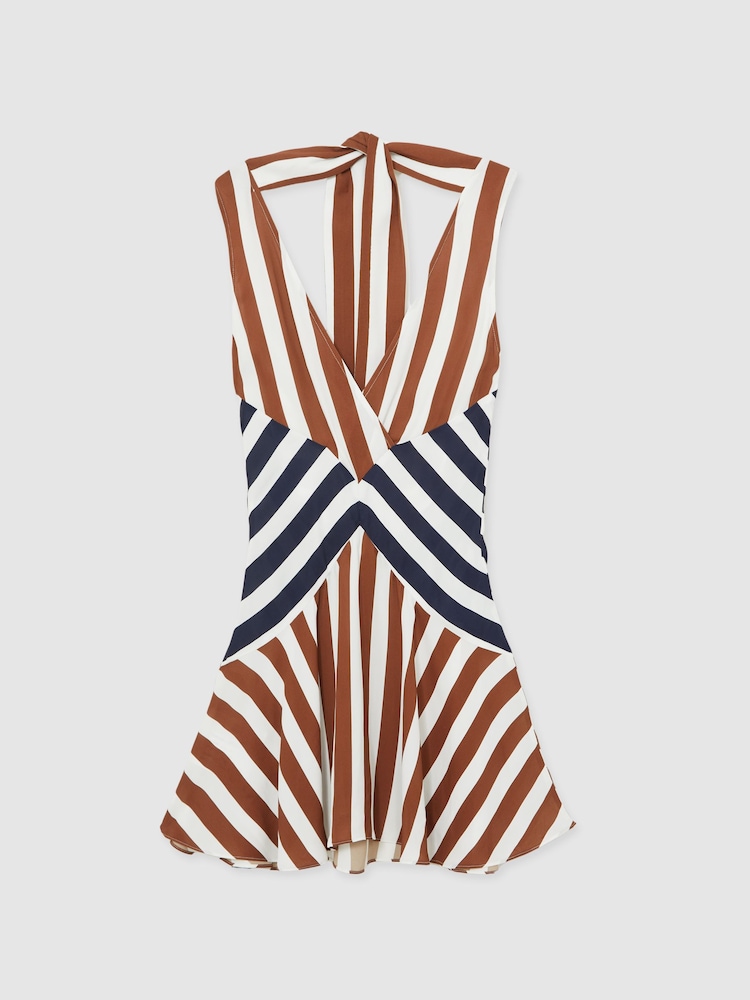 Reiss Brown/Navy Esme Stripe-Print Sleeveless Mini Dress - Image 2 of 7