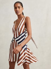 Reiss Brown/Navy Esme Stripe-Print Sleeveless Mini Dress - Image 3 of 7