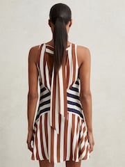Reiss Brown/Navy Esme Stripe-Print Sleeveless Mini Dress - Image 5 of 7