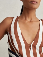 Reiss Brown/Navy Esme Stripe-Print Sleeveless Mini Dress - Image 6 of 7