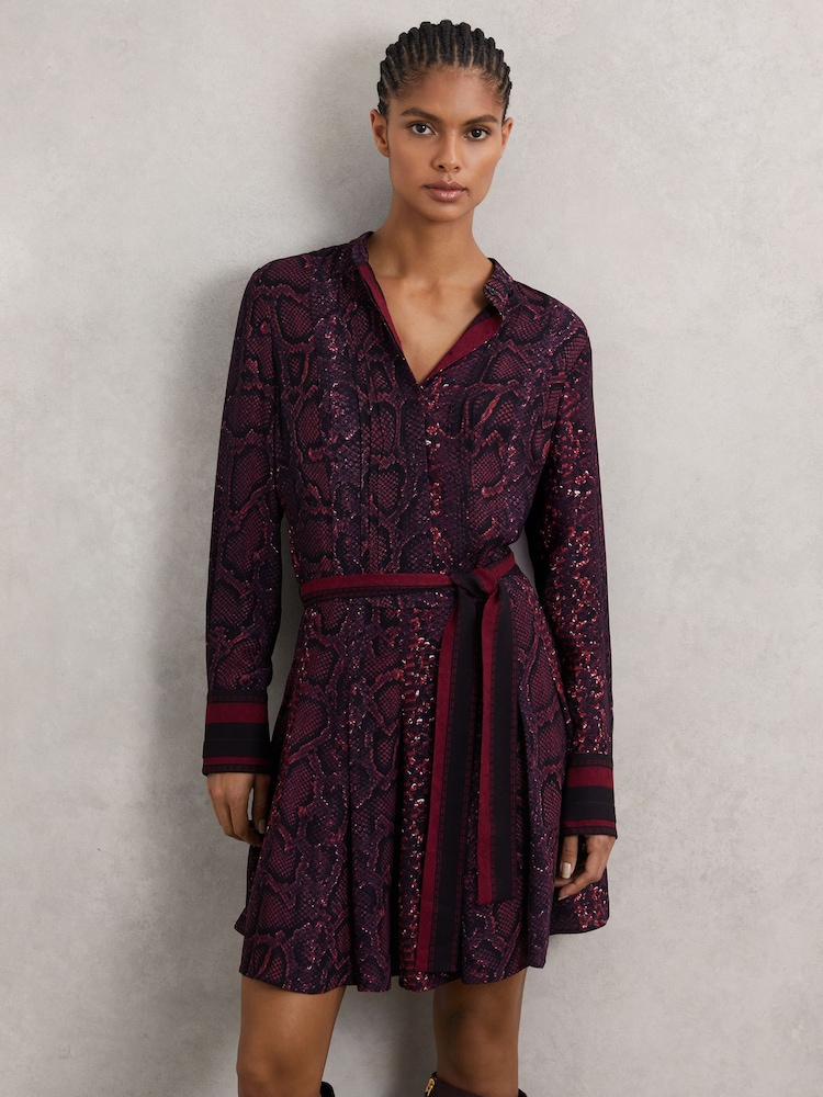 Reiss Burgundy/Black Aurora Dress - Image 1 of 6