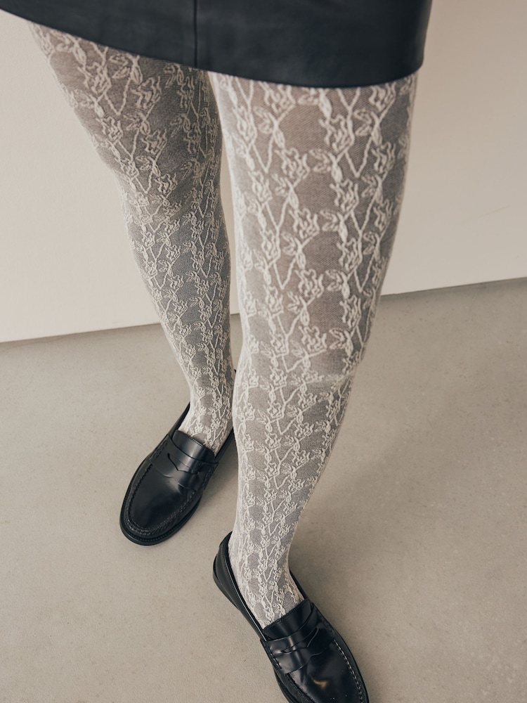 Grey Warm Handle Knitted Floral Tights 1 Pack - Image 2 of 2