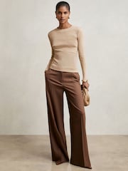 Reiss Camel Tessa Cotton Long-Sleeve Ruched T-Shirt with Stretch - Image 3 of 5