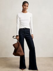 Reiss White Tessa Cotton Long-Sleeve Ruched T-Shirt with Stretch - Image 1 of 6