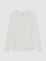 Reiss White Tessa Cotton Long-Sleeve Ruched T-Shirt with Stretch - Image 2 of 6
