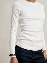 Reiss White Tessa Cotton Long-Sleeve Ruched T-Shirt with Stretch - Image 4 of 6