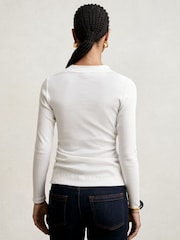 Reiss White Tessa Cotton Long-Sleeve Ruched T-Shirt with Stretch - Image 5 of 6
