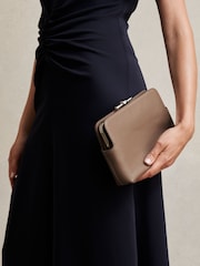 Reiss Neutral Bethany Leather Frame Clutch Bag - Image 2 of 5