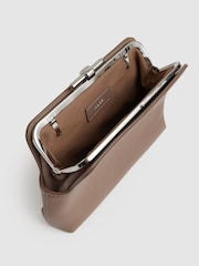 Reiss Neutral Bethany Leather Frame Clutch Bag - Image 3 of 5
