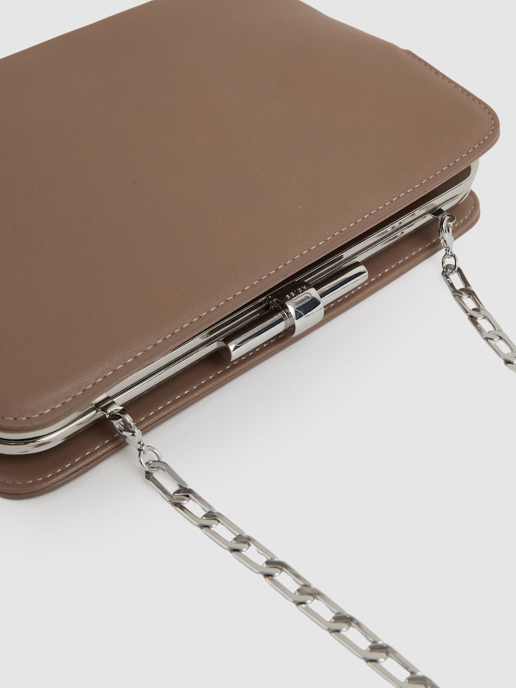 Reiss Neutral Bethany Leather Frame Clutch Bag - Image 5 of 5
