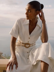 Reiss Ivory Anita Linen Belted Midi Shirt Dress - Image 1 of 8