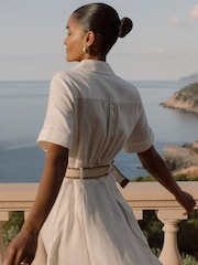 Reiss Ivory Anita Linen Belted Midi Shirt Dress - Image 4 of 8