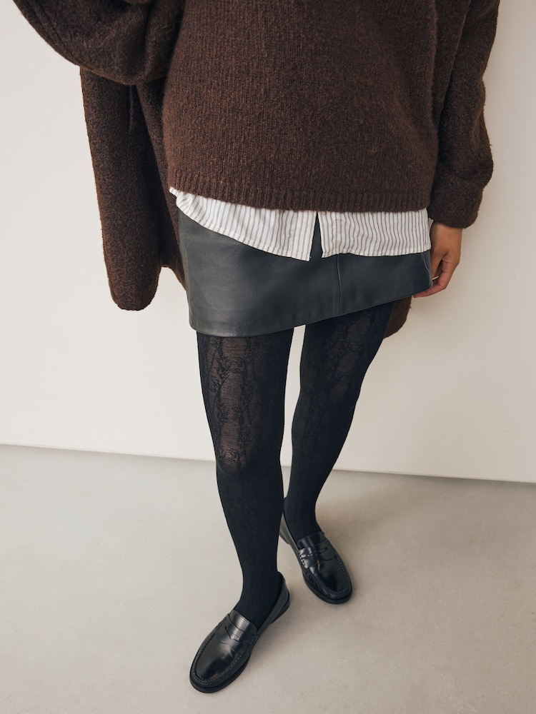 Black Warm Handle Knitted Floral Tights 1 Pack - Image 1 of 2 Black Warm Handle Knitted Floral Tights 1 Pack - Image 1 of 2