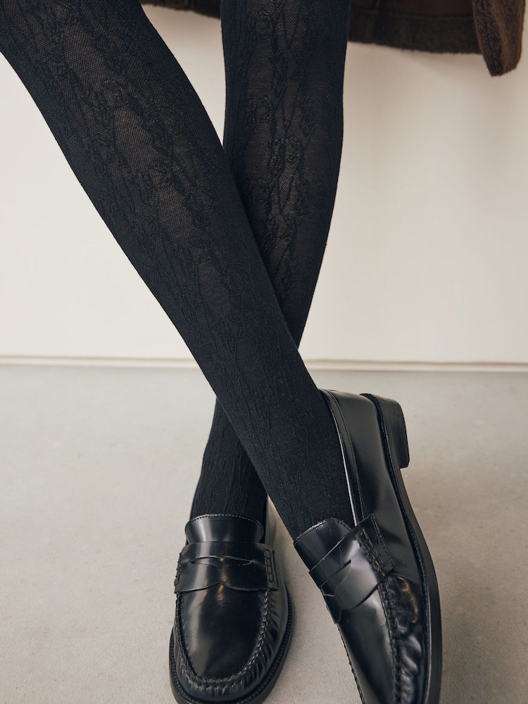 Black Warm Handle Knitted Floral Tights 1 Pack - Image 2 of 2 Black Warm Handle Knitted Floral Tights 1 Pack - Image 2 of 2