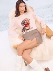 Lipsy Cream Sausage Dog Christmas Crew Neck Knitted Jumper - Image 3 of 5