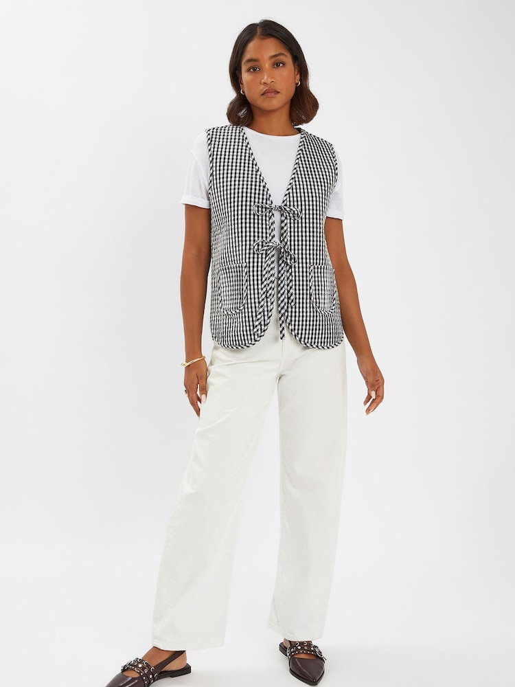 Accessorize Black Gingham 100% Cotton Waistcoat - Image 1 of 4