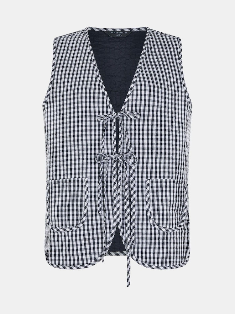 Accessorize Black Gingham 100% Cotton Waistcoat - Image 4 of 4
