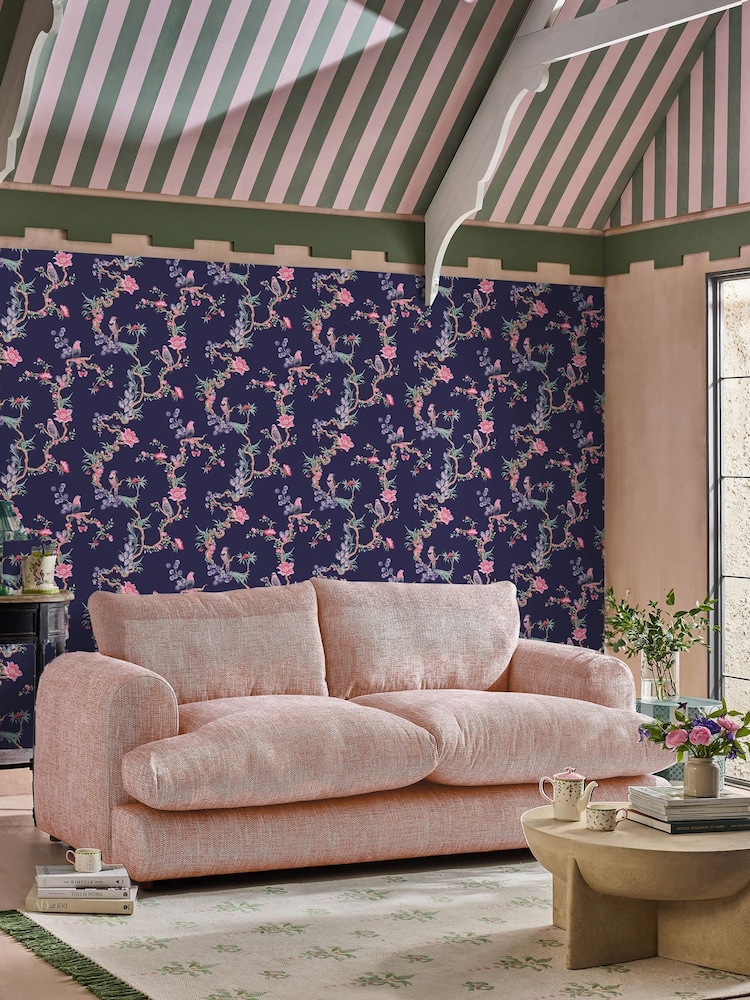 Cath Kidston Navy Birds & Berries 10M Wallpaper - Image 1 of 5
