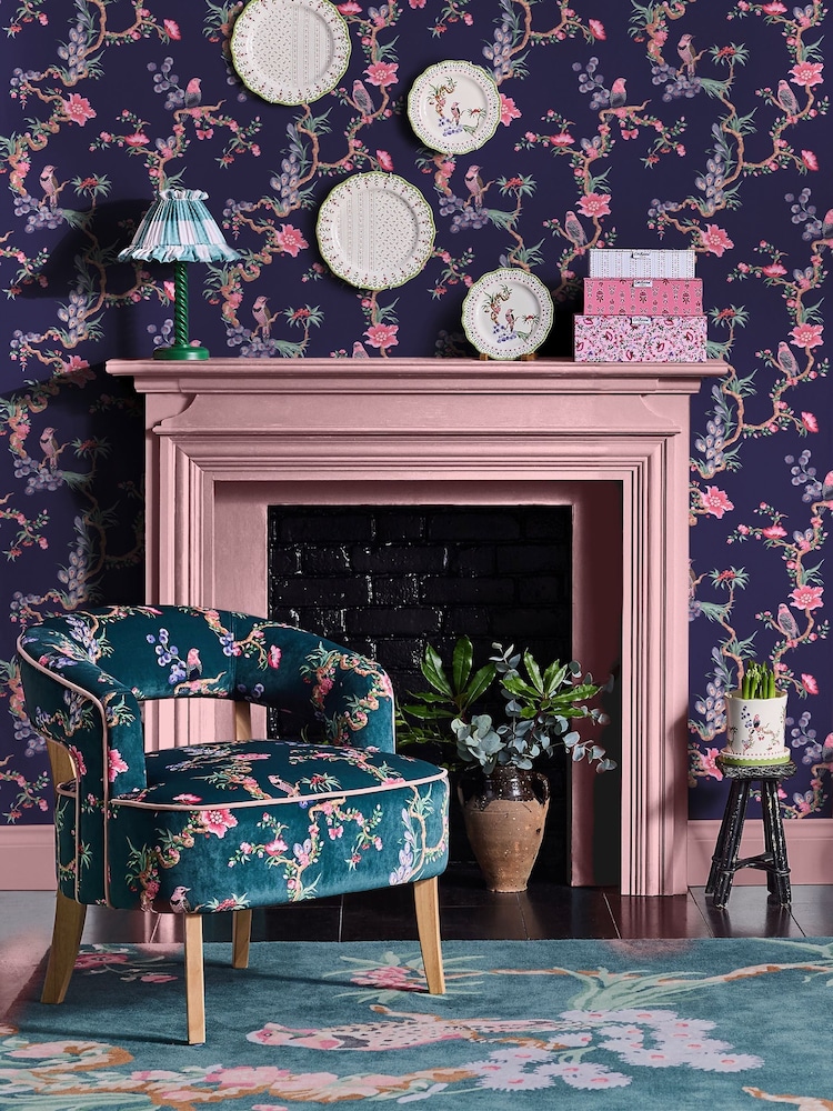 Cath Kidston Navy Birds & Berries 10M Wallpaper - Image 2 of 5