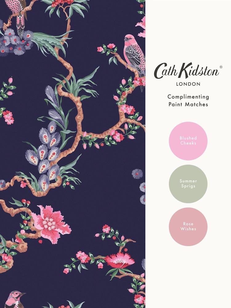 Cath Kidston Navy Birds & Berries 10M Wallpaper - Image 5 of 5