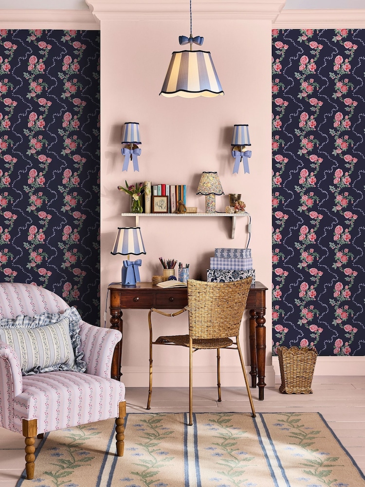 Cath Kidston Navy Rose Flutter 10M Wallpaper - Image 1 of 4