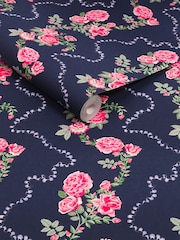 Cath Kidston Navy Rose Flutter 10M Wallpaper - Image 3 of 4