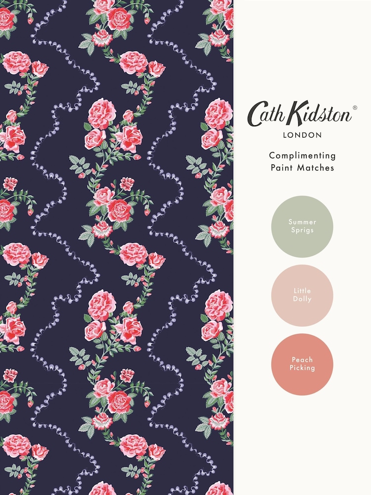 Cath Kidston Navy Rose Flutter 10M Wallpaper - Image 4 of 4