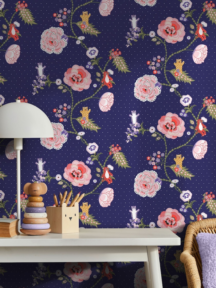 Cath Kidston Navy Catnip 10M Wallpaper - Image 1 of 4