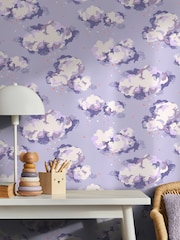 Cath Kidston Violet Silver Linings Wallpaper - Image 1 of 5