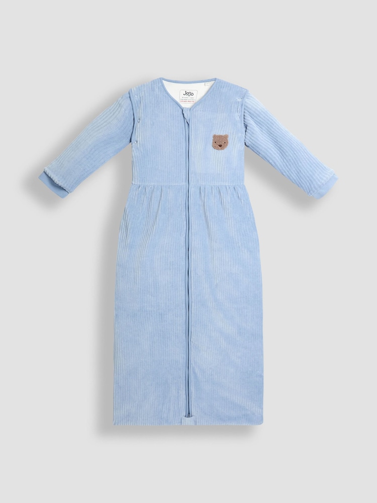 JoJo Maman Bébé Blue Bear Ribbed Velour 3.5 Tog Toddler Sleeping Bag - Image 1 of 5 JoJo Maman Bébé Blue Bear Ribbed Velour 3.5 Tog Toddler Sleeping Bag - Image 1 of 5