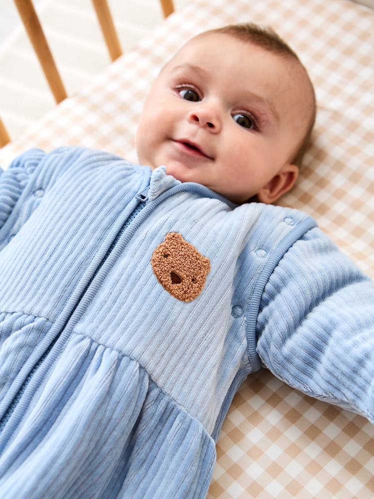 JoJo Maman Bébé Blue Bear Ribbed Velour 3.5 Tog Baby Sleeping Bag - Image 2 of 6 JoJo Maman Bébé Blue Bear Ribbed Velour 3.5 Tog Baby Sleeping Bag - Image 2 of 6