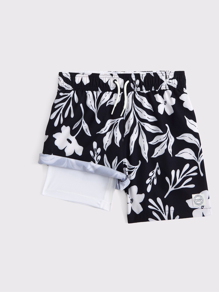 Abercrombie & Fitch Floral Print Black Swim Shorts - Image 8 of 8