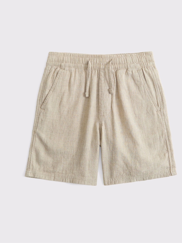 Abercrombie & Fitch Cream Linen Blend Pull On Shorts - Image 1 of 2