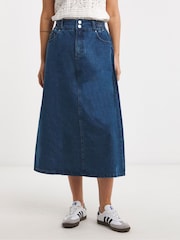 JD Williams Blue Elasticated Waist Mid Denim Skirt - Image 1 of 4