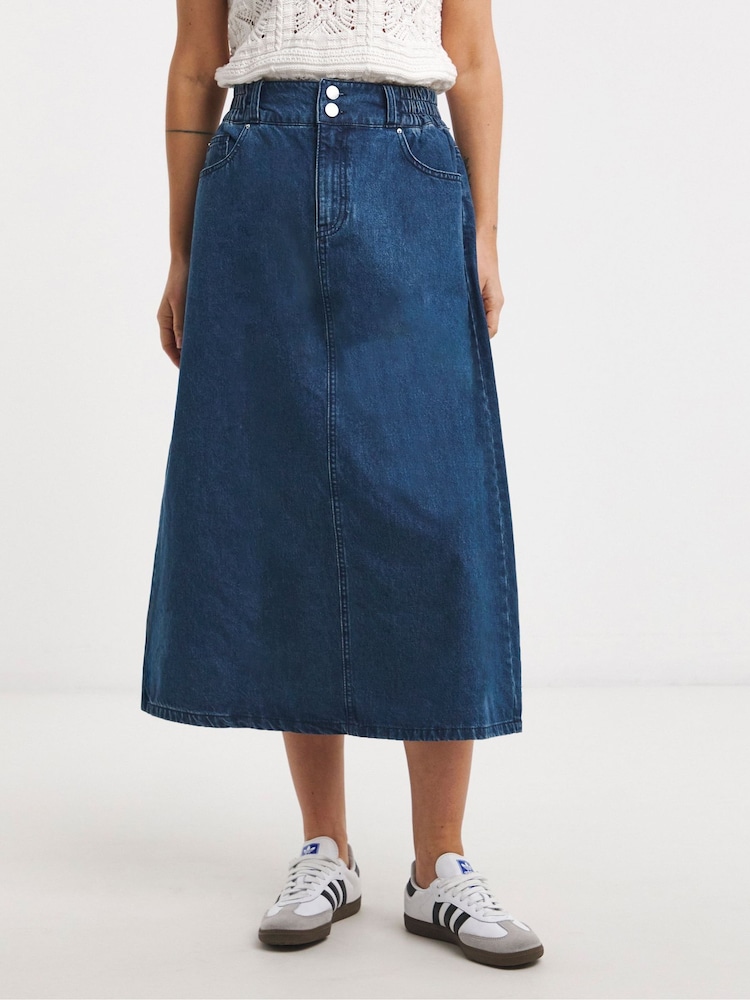 JD Williams Blue Elasticated Waist Mid Denim Skirt - Image 1 of 4