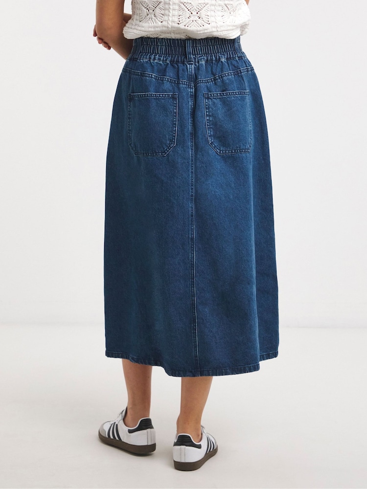 JD Williams Blue Elasticated Waist Mid Denim Skirt - Image 2 of 4