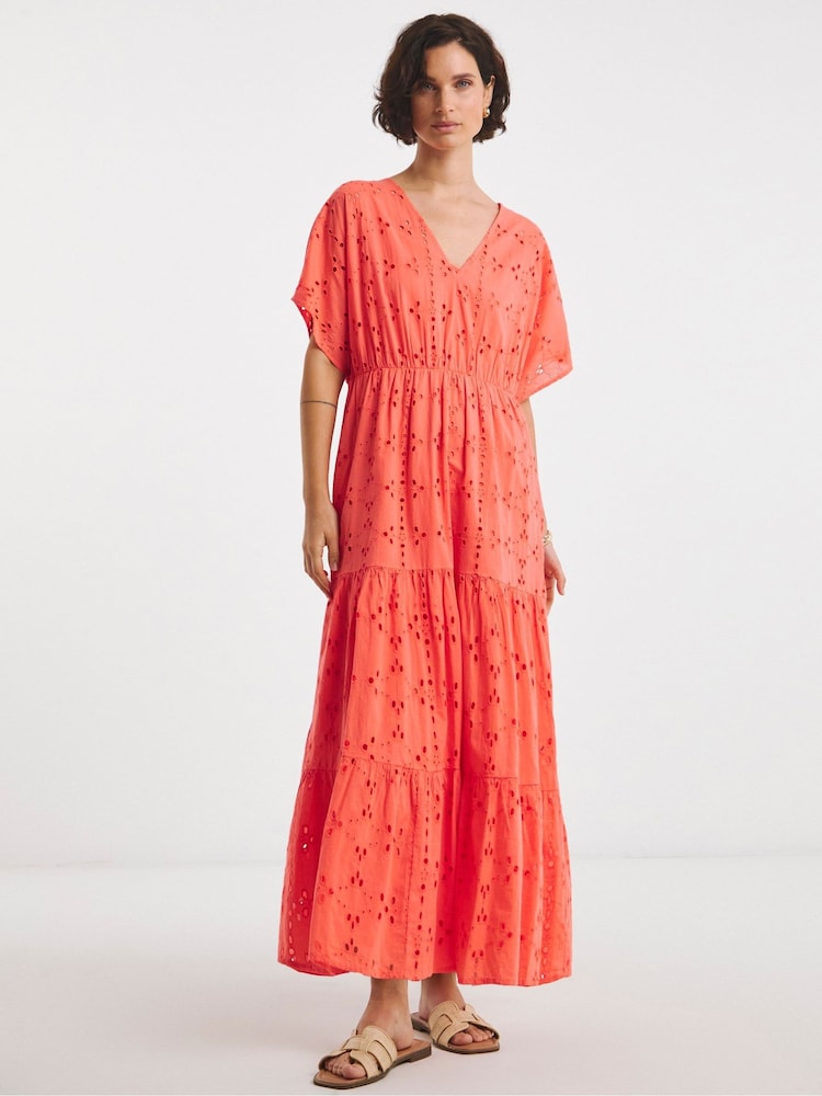 JD Williams Orange Broderie Smock 100% Cotton Dress - Image 1 of 4