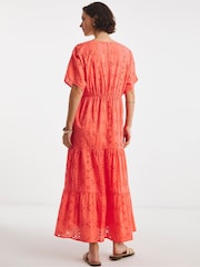 JD Williams Orange Broderie Smock 100% Cotton Dress - Image 2 of 4