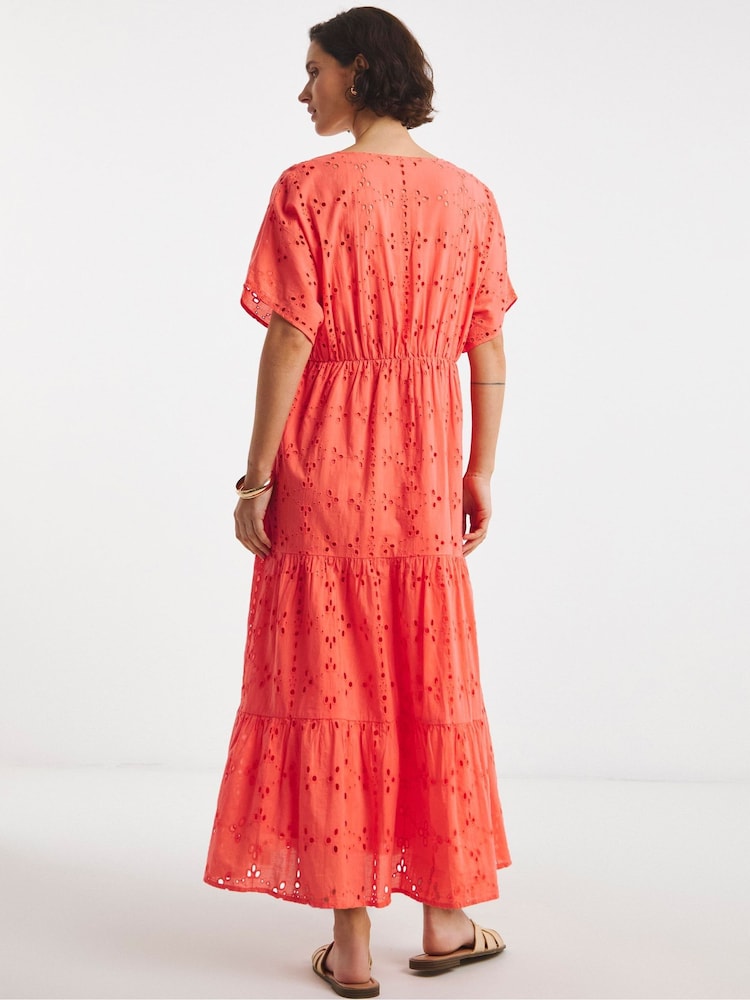 JD Williams Orange Broderie Smock 100% Cotton Dress - Image 2 of 4