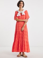 JD Williams Orange Broderie Smock 100% Cotton Dress - Image 3 of 4