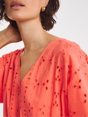 JD Williams Orange Broderie Smock 100% Cotton Dress - Image 4 of 4